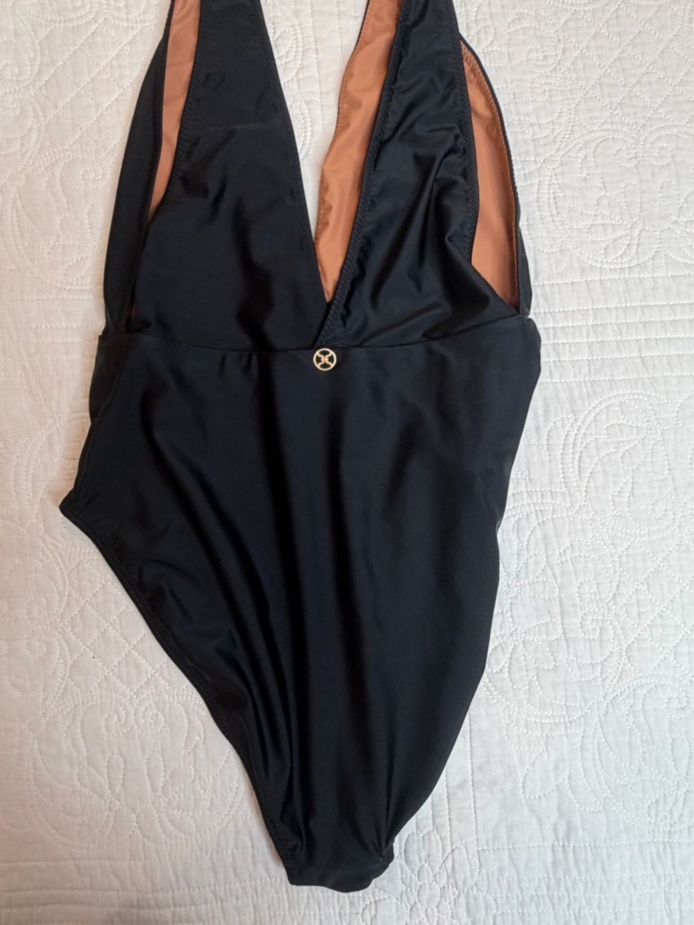 VIX Paula Hermanny Swimwear Black One Piece Swimsuit Womens Large Cut Out Deep V - Picture 2 of 11
